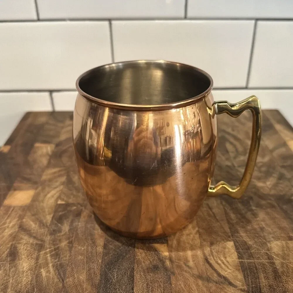 Vintage-Style Smooth Copper Moscow Mule Mugs with Gold Handles Set of 4 EUC